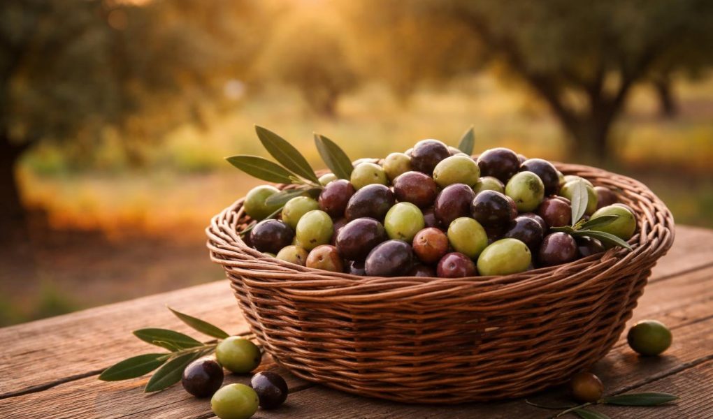 panier-olives-variées-table-bois