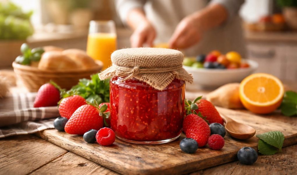 pot-confiture-fruits-table-bois