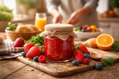 pot-confiture-fruits-table-bois