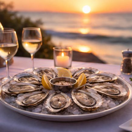 table-huitres-ocean-coucher-soleil
