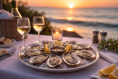 table-huitres-ocean-coucher-soleil
