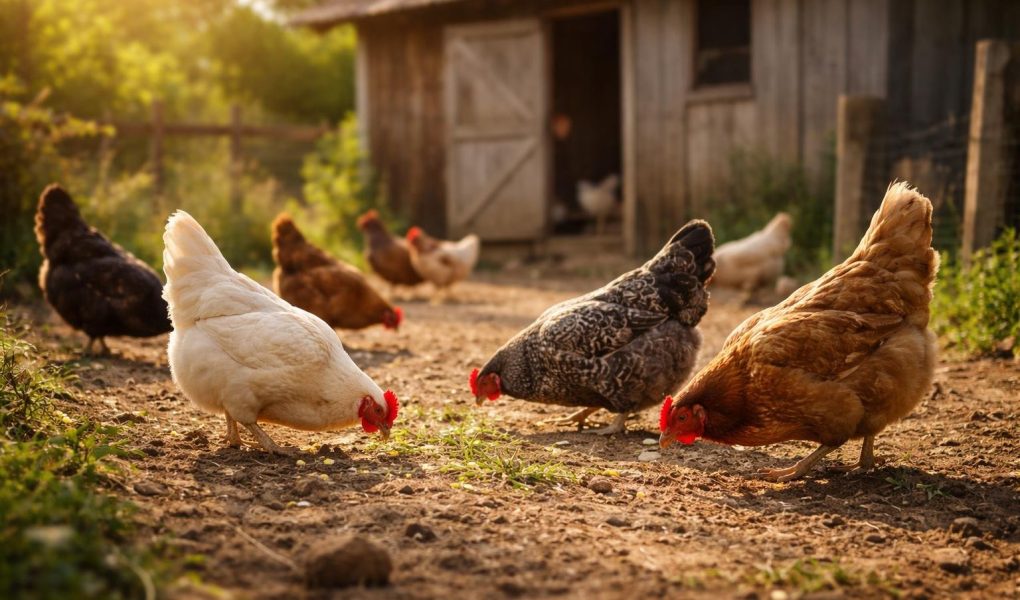 poules-poulailler-cour-ensoleillee