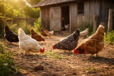 poules-poulailler-cour-ensoleillee