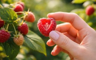 main-feminine-framboise-jardin-feuilles