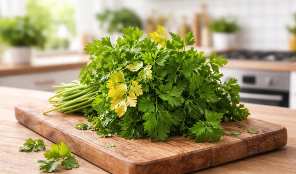 bouquet-persil-jauni-planche-bois