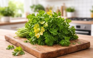 bouquet-persil-jauni-planche-bois