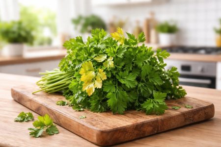 bouquet-persil-jauni-planche-bois