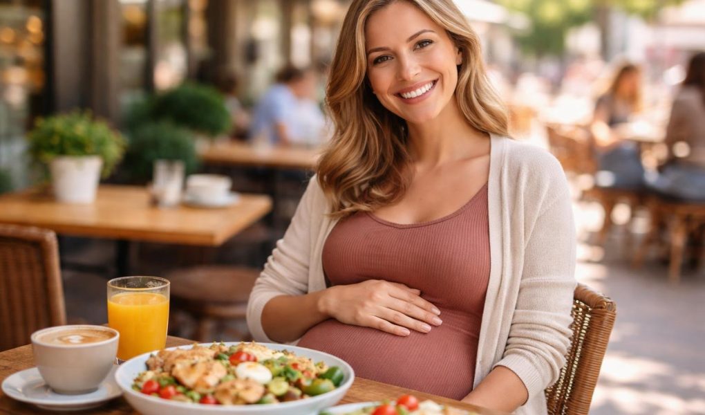 femme-enceinte-souriante-cafe-nourriture