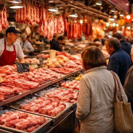 marche-traditionnel-viande-etals-colorés
