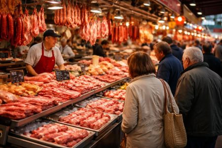marche-traditionnel-viande-etals-colorés